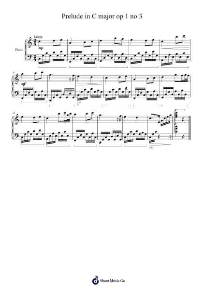 Prelude in C major op 1 no 3 Sheet Music by Creamy piano-Arr.Kentnice Dalnoah
