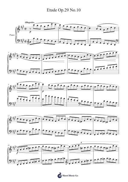 Etude Op. 29 No. 10 in A Major Sheet Music by H. Bertini-Arr.Asdict