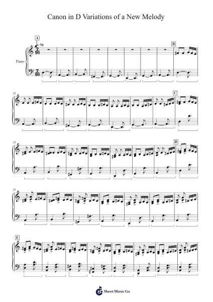 Canon in D "Variations of a New Melody" Sheet Music by Johann Pachelbel-Arr.Cyncer Raeh