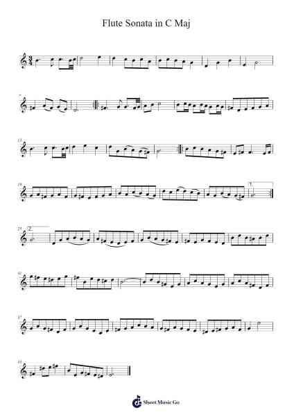 Flute Sonata in C Major, BWV 1033 Sheet Music by Johann Sebastian Bach-Arr.Hornker