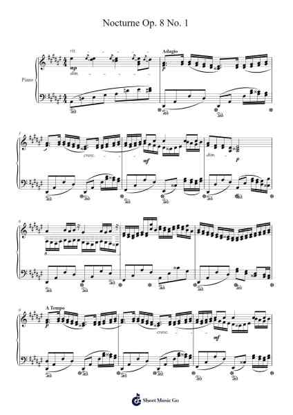 Nocturne Op. 8 No. 1 in D# Minor Sheet Music by EC Flint-Arr.Dwightlitt