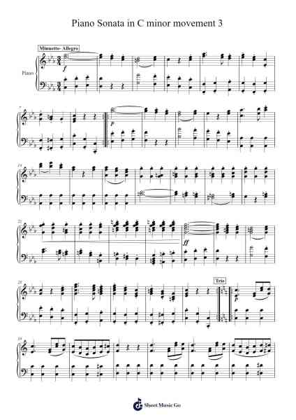 Piano Sonata in C Minor, Movement III: Minuetto - Allegro Sheet Music by TheGamerKlak-Arr.Hosy
