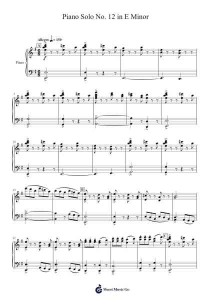 Piano Solo No. 12 in E Minor Sheet Music by Alickriel Stonezel-Arr.Steinter Rooridge
