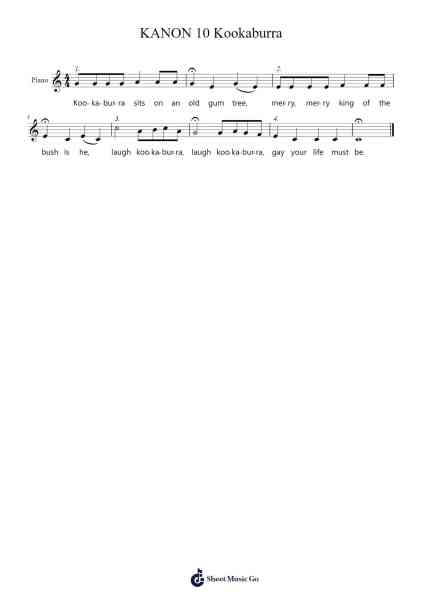 KANON 10 Kookaburra Sheet Music by jwg5buiz6a-Arr.Childdy Whitkin