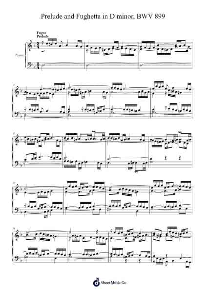 Prelude and Fughetta in D Minor, BWV 899 Sheet Music by Johann Sebastian Bach-Arr.Tessliz