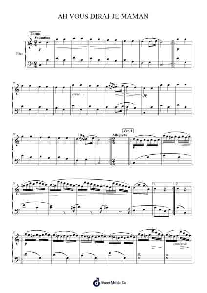 Twelve Variations on "Ah vous dirai-je, Maman", K. 265/300e Sheet Music by Wolfgang Amadeus Mozart-Arr.Freeclife