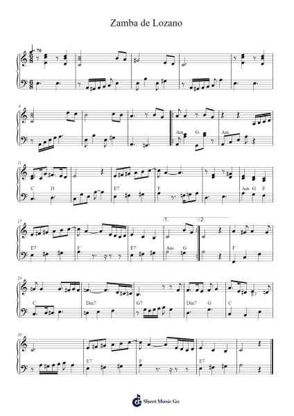 Zamba de Lozano Sheet Music by Unknown author-Arr.Lytckey Comnel
