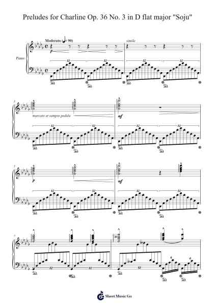 Preludes for Charline Op. 36 No. 3 in D flat major "Soju" Sheet Music by J. Javier-Arr.Leamorse Tayh