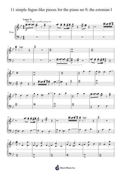 11 simple fugue-like pieces for the piano no 9; the estonian I Sheet Music by undefined-Arr.Finnkay Tedglenn