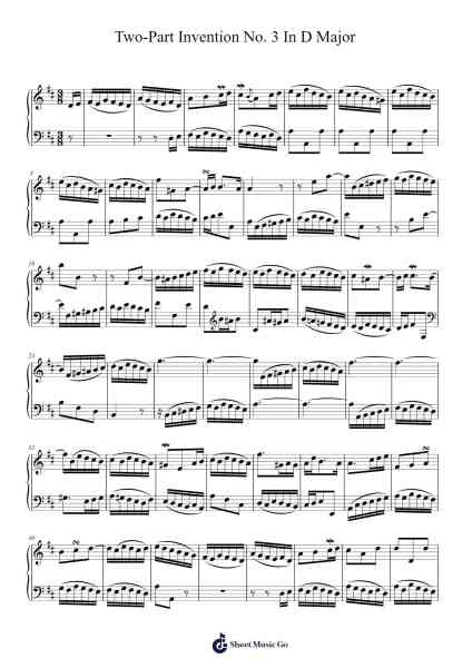 Two-Part Invention No. 3 in D Major, BWV 774 Sheet Music by Johann Sebastian Bach-Arr.Stelbush Freglas