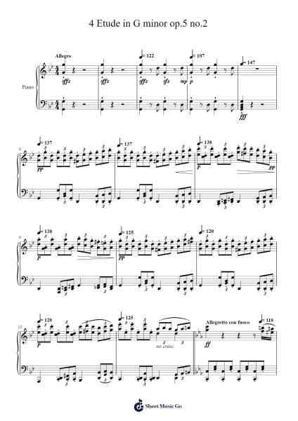 4 Etude in G minor op.5 no.2 樂譜由 Boothphen Rybes - 編曲 Leaglan Piersmar