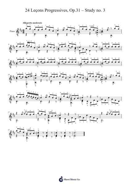 24 Leçons Progressives, Op. 31: No. 3 Sheet Music by Fernando Sor-Arr.Maypaul