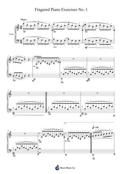 Fingered Piano Exercises No. 1 Sheet Music by Leon-Arr.Sunence Vejoan