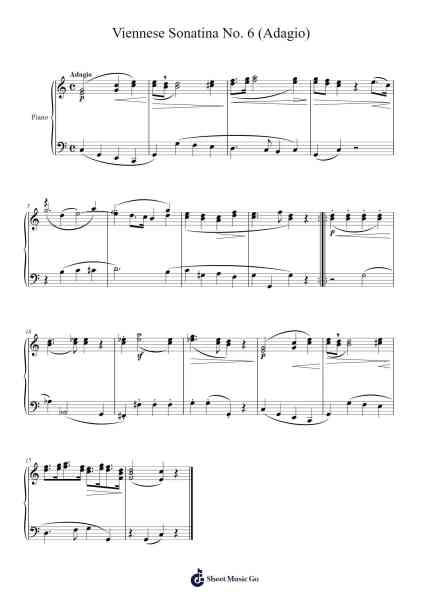Viennese Sonatina No. 6 in C Major: Adagio Sheet Music by Wolfgang Amadeus Mozart-Arr.Dukim