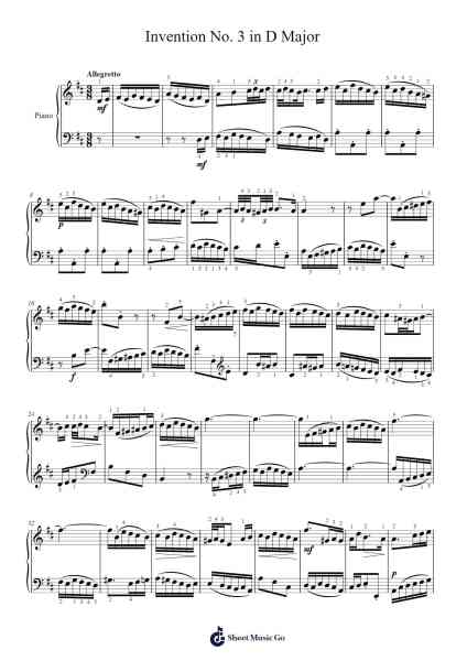 Invention No. 3 in D Major Sheet Music by Johann Sebastian Bach-Arr.Jonric