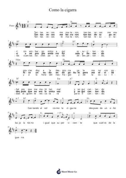 Como la cigarra Sheet Music by María Elena Walsh-Arr.Toyngreg