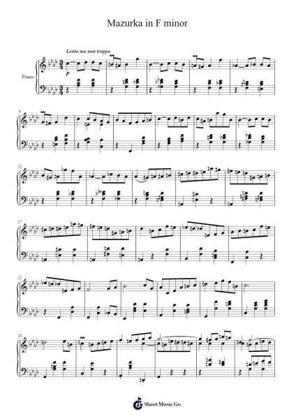 Mazurka in F Minor Sheet Music by Frédéric Chopin-Arr.Mollwalsh Dinions