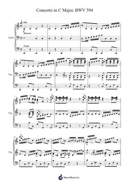 Concerto in C Major. BWV 594 Sheet Music by Johann Sebastian Bach-Arr.Phoeser