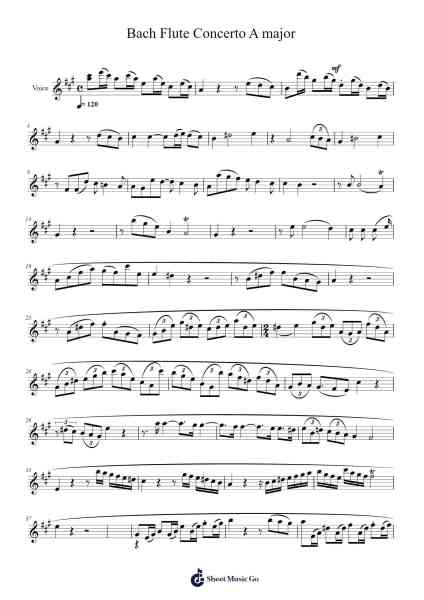 Bach Flute Concerto A major Sheet Music by Johann Sebastian Bach-Arr.Jonessibyl Midsopp