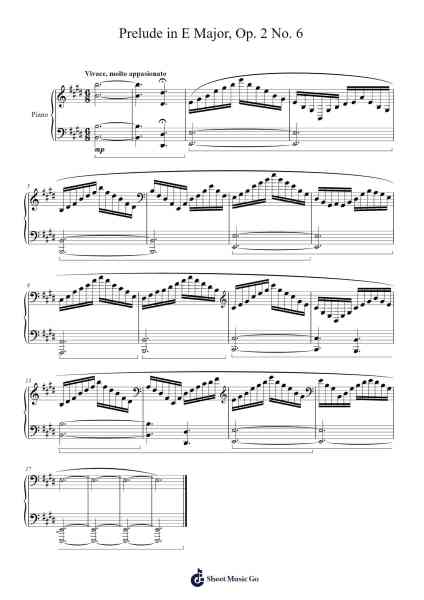 Prelude in E Major, Op. 2 No. 6 Sheet Music by Damian Varnum-Arr.Hulclark