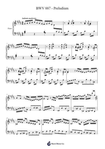 Prelude in A Major, BWV 887 Sheet Music by Johann Sebastian Bach-Arr.Pulborg Ridean