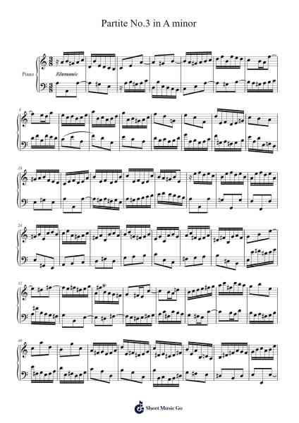 Partita No. 3 in A Minor, BWV 827 Sheet Music by Johann Sebastian Bach-Arr.Sampcon Mevans