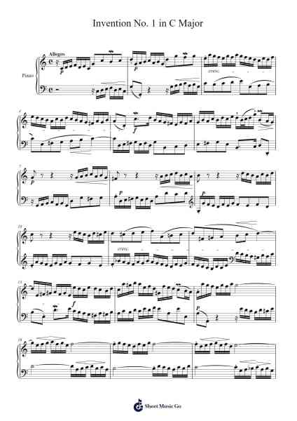 Invention No. 1 in C Major Sheet Music by Johann Sebastian Bach-Arr.Walshac