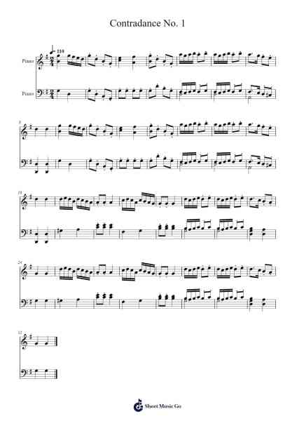 Contradance No. 1 in D Major, K. 609: No. 1 Sheet Music by Wolfgang Amadeus Mozart-Arr.Saxbraith
