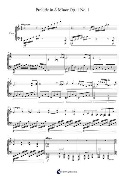 Prelude in A Minor, Op. 1 No. 1 Sheet Music by E. Flint-Arr.Tedget Milrol