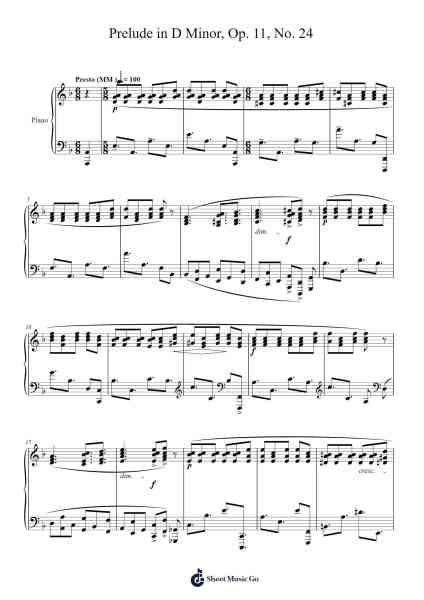 Prelude in D Minor, Op. 11, No. 24 Sheet Music by Alexander Scriabin-Arr.Freetein