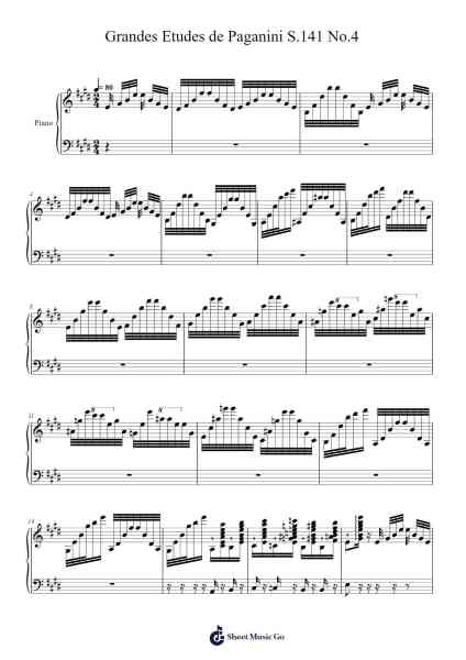 Grandes Etudes de Paganini S.141 No.4 in E major 樂譜由 Franz Liszt - 編曲 Shawqe Bryy