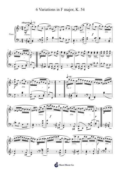 6 Variations in F Major, K. 54 Sheet Music by Wolfgang Amadeus Mozart-Arr.Vanlett Hudrey