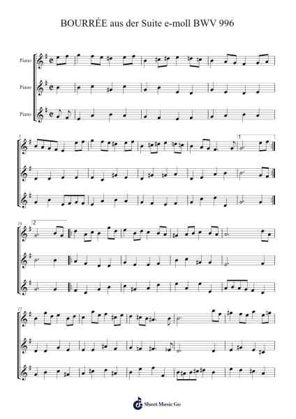 Bourrée in E Minor, BWV 996 Sheet Music by Johann Sebastian Bach-Arr.Cotphrey