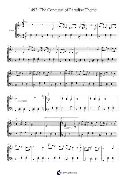 1492: The Conquest of Paradise Theme Sheet Music by Vangelis-Arr.Yuledawn
