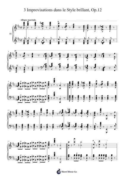 3 Improvisations dans le Style brillant, Op.12: No. 3. Allegro marziale Sheet Music by Charles-Valentin Alkan-Arr.Mewyatt