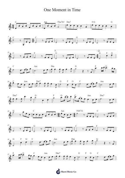 One Moment in Time Sheet Music by Unknown author-Arr.Gunsea Holmesbob