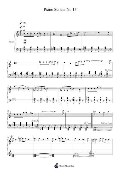 Piano Sonata No. 13 Sheet Music by Faybaird-Arr.Pagqy