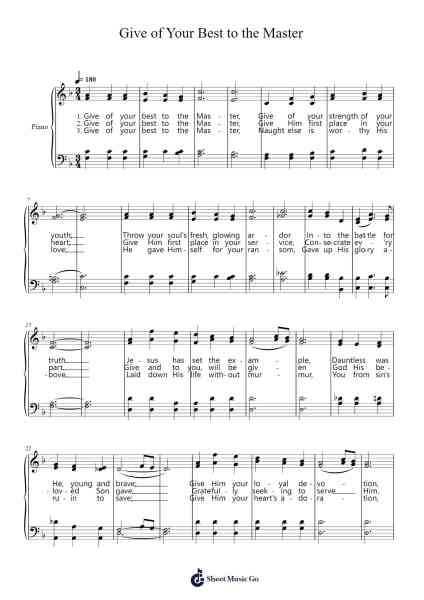 Give of Your Best to the Master Sheet Music by Charlotte Alington Pye Barnard-Arr.Denuel Shirbill