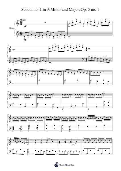 Sonata No. 1 in A Minor, Op. 5, No. 1 Sheet Music by ikeplays-Arr.Huttbins