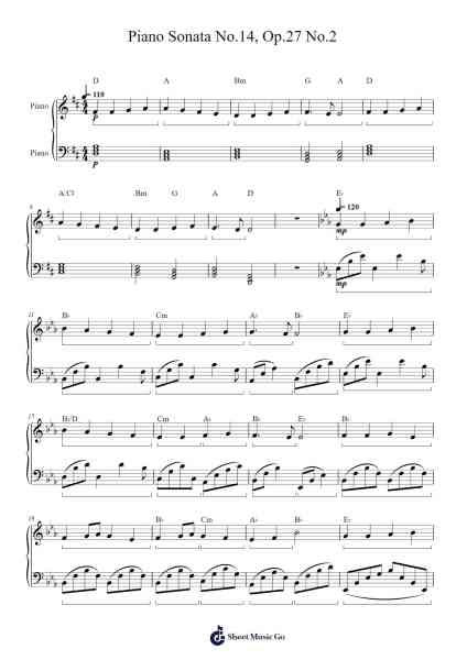 Piano Sonata No. 14 in C-sharp Minor, Op. 27, No. 2 "Moonlight" Sheet Music by Ludwig van Beethoven-Arr.Trutor Hubno