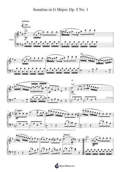 Sonatina in G Major, Op. 5 No. 1 Sheet Music by Shirlor Camilbrooke-Arr.Shirvien