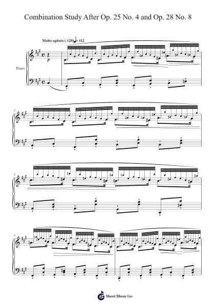Combination Study After Op. 25 No. 4 and Op. 28 No. 8 Sheet Music by Frédéric Chopin-Arr.Zoethodore Strakerr