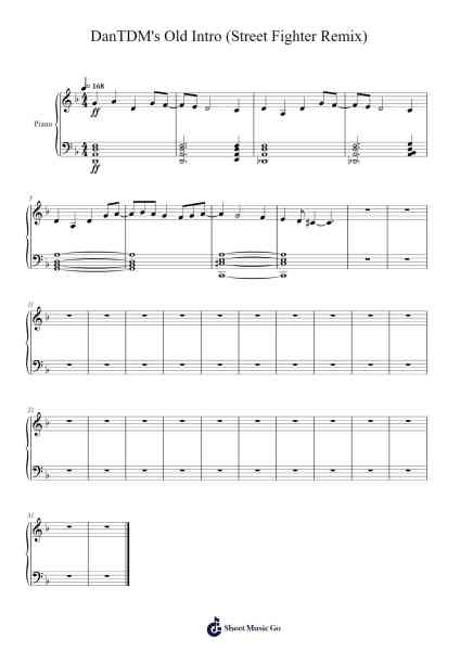 DanTDM's Old Intro (Street Fighter Remix) Piano Version Sheet Music by Lancetrice Merclare-Arr.Kentnice Dalnoah