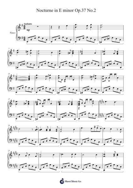 Nocturne in E Minor, Op. 37 No. 2 Sheet Music by Genewat Duttret-Arr.Pagdrow Kathrin