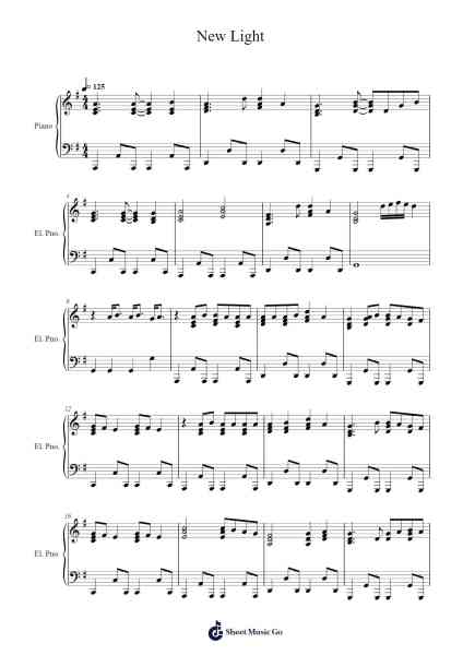 New Light Sheet Music by John Mayer-Arr.Rydiah
