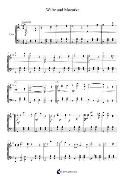 Waltz and Mazurka Sheet Music by Emil Steen-Arr.Linjane Barcox