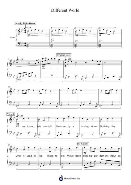 Different World Sheet Music by Alan Walker/K-391/Sofia Carson-Arr.Browneclaude Petmond