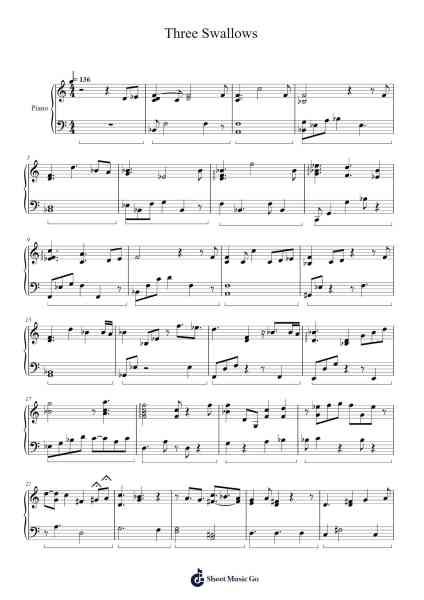 Three Swallows Sheet Music by Izumi Hirotaka-Arr.Freetein