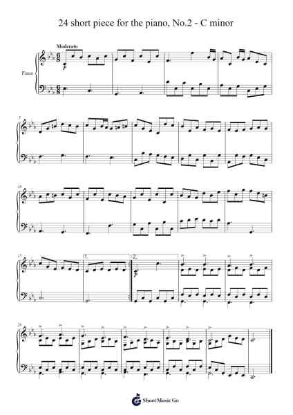 24 Short Pieces for the Piano, No. 2 in C Minor, ZHV. 2 Sheet Music by Z.H.Chou-Arr.Chamcarr Cherbard
