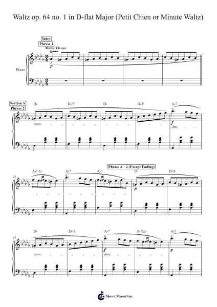 Waltz Op. 64 No. 1 in D-flat Major "Petit Chien" or "Minute Waltz" Sheet Music by Frédéric Chopin-Arr.Gusswift